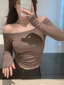 DAZY 女款方領修身性感風T恤 - 粉色 - 查看 5