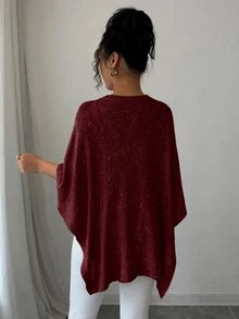Elenzga 女款香檳色柔軟圓領寬鬆慵懶休閒層搭毛衣 - 中紫紅色 - 查看 2