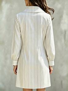 LUMIGAL Women's Autumn New Casual Striped Button Front Short & Long Sleeve Dress - Black and White - View 2