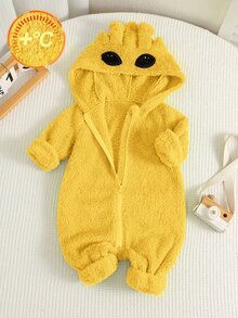 SHEIN 男嬰卡通圖案休閒日常長袖冬季連身衣 - 黃色 - 查看 6