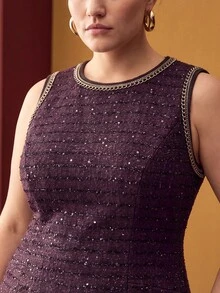 MOTF PREMIUM WOMEN'S PLUS-SIZE WOOL SHORT FITTED DRESS FOR AUTUMN AND WINTER - Purple - View 2