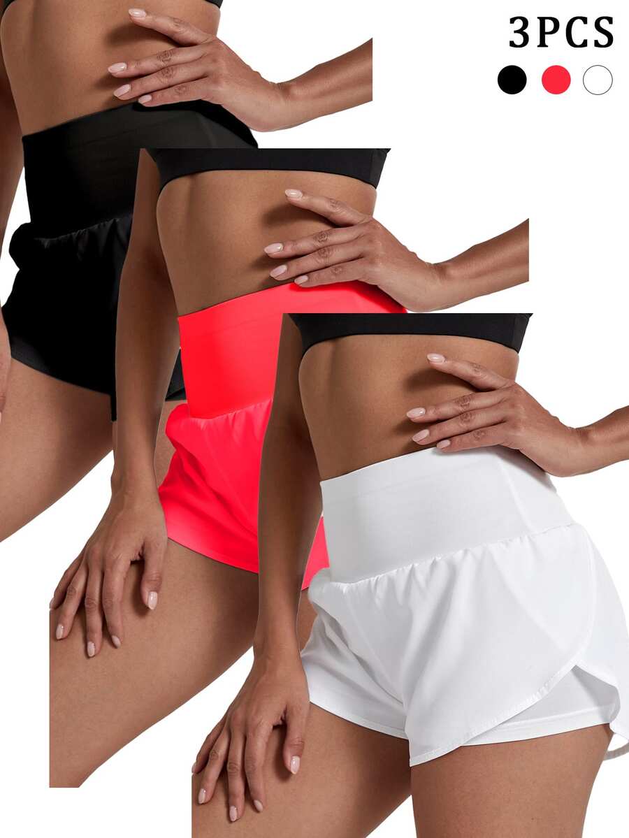 SHEIN Velisys 女款純色百褶休閒日常旅行運動短褲 3件/包 - 彩色 - 查看 1