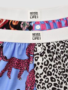 Chillnights Young Contrast Color Leopard Print Letter & Sun Graphic Frill Trim 2pcs Women's Pajama Bottoms - Multicolor - View 7