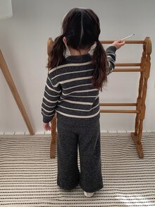 DAZY Infant Girl Round Neck 2 In 1 Korean Style Striped Long Sleeve Sweater Set - Grey - View 2