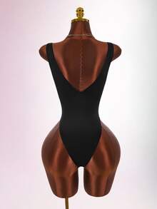 Amplova Women's Solid Color Deep V-Neck Sleeveless Sexy Bodysuit - Black - View 10