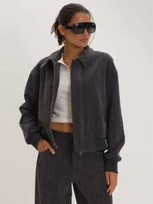 MUSEYN Grey Bomber Jacket Versatile Everyday Casual Fall - Dark Grey - View 1