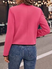 SHEIN Clasi 大尺碼女款拼色休閒日常長袖夾克 - 玫紅色 - 查看 2