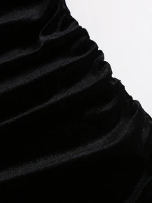 Sweetra Women's Spicy Style Semi-High Neck Flare Sleeve Ruched Bodycon Lace Trim Mini Skirt - Black - View 5