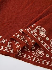 Rusticease Plus Size Women's Paisley Embroidered Cuff Button Design Long Sleeve Casual Dress - Brown - View 7
