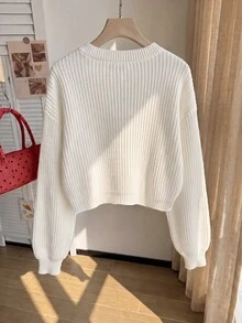 Comfortcana Plus Size Women's Bow Decor Long Sleeve Single-Breasted Knit Cardigan - Beige - View 6