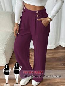 SHEIN PETITE CURVE Plus Size Women's Double Buckle Straight Leg Elegant Commuter Pants Fall - Red Violet - View 1