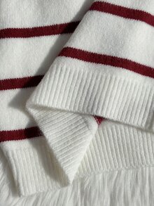Tween Girl Bow Decor Striped Colorblock Sweater - Multicolor - View 7