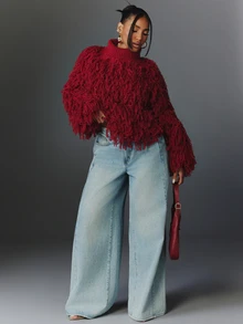 NYA SZN Knit Top Long Sleeve Sweater Fringe Holiday Festival Special Occasion Everyday Casual Work Concert Going Out Club Cozy Chic Cute Party Red Fall Winter - Red - View 3