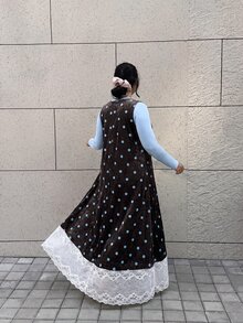 SHEIN CURVE+ Plus Size Women's Solid Color Long Sleeve Top And Lace Patchwork Polka Dot Dress Fashion Set Fall - Multicolor - View 2