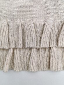 LUMIGAL Gentle Style Round Neck Frill Trim Flared Long Sleeve Multi-Layer Cake Hem Drop Shoulder Pullover Women's Knit Top - Khaki - View 4