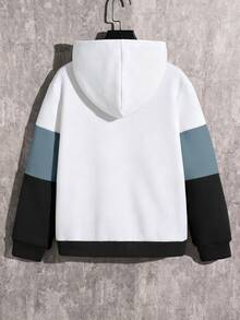SHEIN 兒童青少年男孩休閒舒適拼色連帽衛衣外套，字母圖案，適合秋冬、戶外玩耍、學校、街頭穿搭、派對與休閒，超值之選 - 彩色 - 查看 3