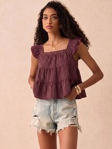 Muvela Women's Striped Pleated Casual Daily Wear Blouse - Burgundy - View 5