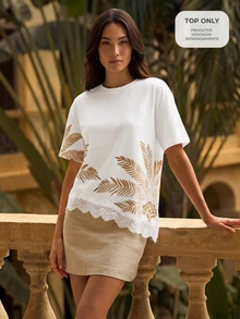 CAJUNI Tropical Print Drop Shoulder Tee - White - View 7