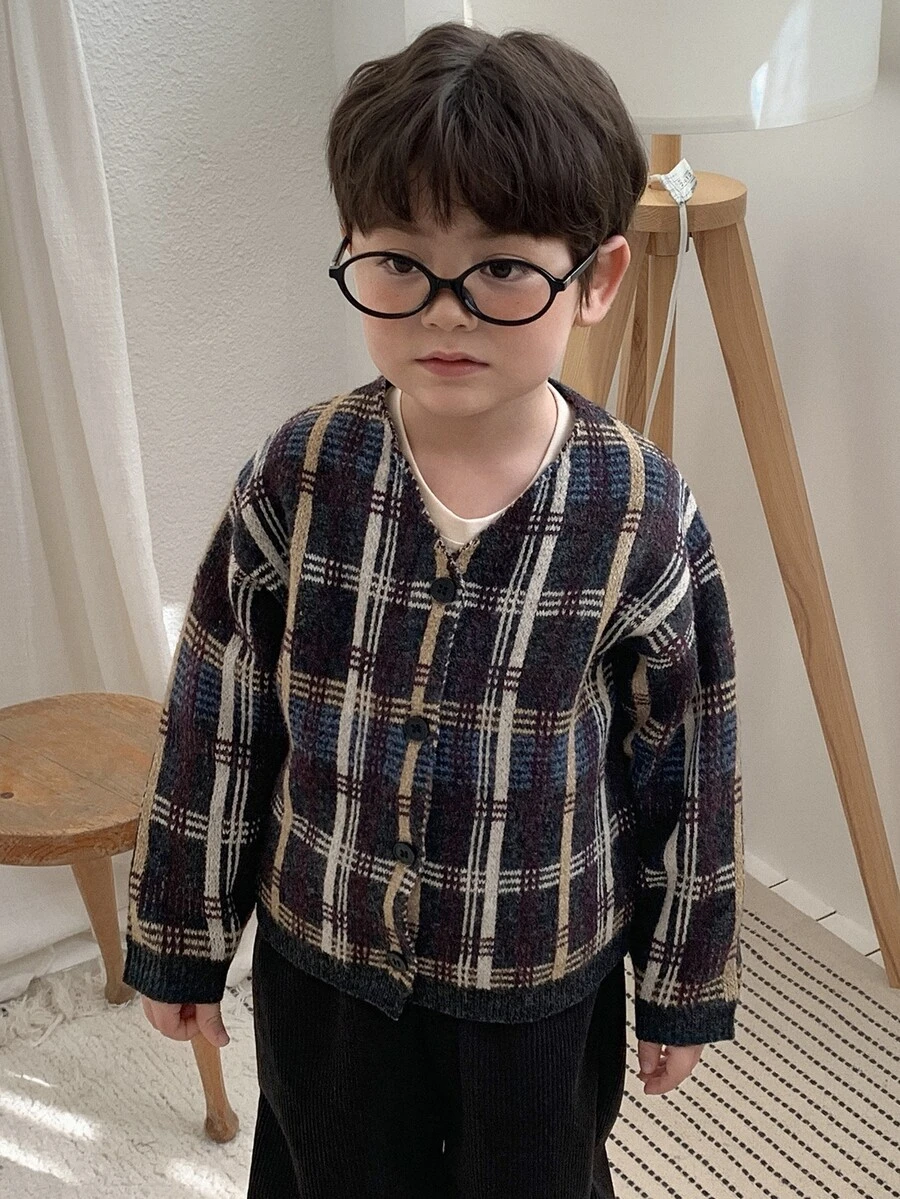 DAZY Infant Boy Plaid Casual Long Sleeve Autumn/Winter Sweater - Brown - View 1