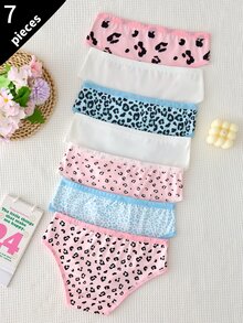 Girl Pink Leopard Print Combination Panties 7pcs Set - Multicolor - View 7