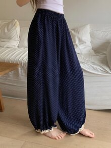 Dazy Kids Teen Girl Polka Dot Pattern Loose Pajama Pants - Navy Blue - View 1