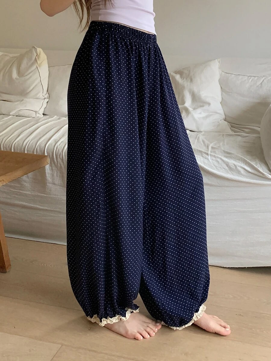 Dazy Kids Teen Girl Polka Dot Pattern Loose Pajama Pants - Navy Blue - View 1