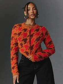 NYA SZN Women's Geometric Pattern Long Sleeve Single-Breasted Knit Cardigan - Multicolor - View 5
