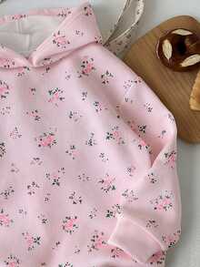 SHEIN EZwear 女士碎花清新浪漫優雅印花連帽衛衣，適合秋冬季節、街頭風、家居服、時尚風格、Y2K風格 - 彩色 - 查看 7