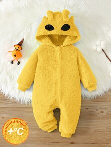 SHEIN 男嬰卡通圖案休閒日常長袖冬季連身衣 - 黃色 - 查看 4