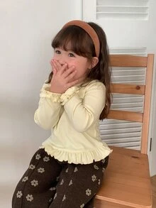 DAZY Infant Girls Round Neck Long Sleeve Casual Top - Beige - View 8