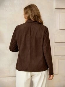 Roveilla Plus Size Vintage Corduroy Blazer Jacket Loose Drop Shoulder Casual Top, Lapel Single Breasted Three Button Design, Brown Fall Thanksgiving Formal - Brown - View 2
