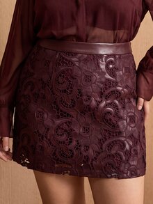 MOTF PREMIUM AUTUMN/WINTER PU FAUX LEATHER EMBROIDERED SHORT SKIRT - Coffee Brown - View 3