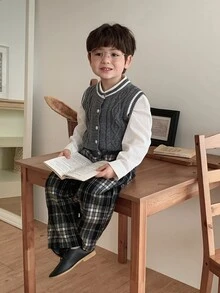DAZY Infant Boys Casual Contrast Color Autumn/Winter Layering Korean Style Solid Color Cardigan - Grey - View 9