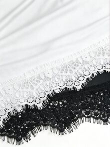 Sweetra 女款春夏度假休閒黑色與咖啡色抹胸上衣 壓褶腰部不對稱下擺蕾絲拼接兩件套 - 彩色 - 查看 5