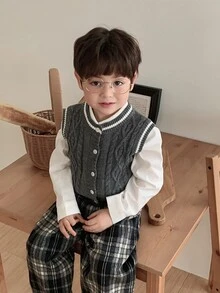 DAZY Infant Boys Casual Contrast Color Autumn/Winter Layering Korean Style Solid Color Cardigan - Grey - View 8
