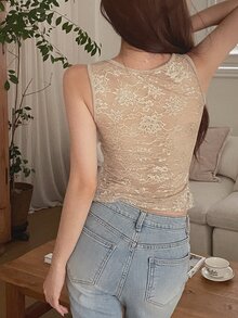 DAZY Women's Lace Sexy Versatile Daily Wear Top - Khaki - View 10