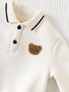 SHEIN 中性嬰兒男孩/女孩、幼兒 2件組秋冬保暖內裡加厚休閒可愛 Polo 領運動衫套裝，嬰兒冬季衣物，聖誕節 - 藏蓝色 - 查看 5