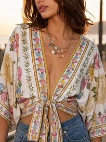 CAJUNI Tropical Vacation Romantic Floral Blouse - Multicolor - View 4