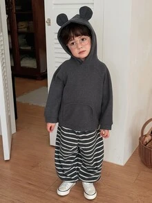 DAZY Infant Boys Hooded Cartoon Casual Colorblock Long Sleeve Sweatshirt & Loose Pants 2pcs Set Korean Style - Grey - View 4