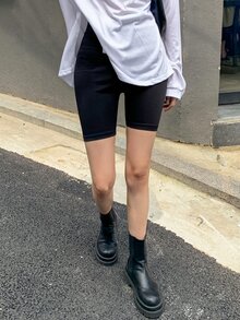 DAZY 青少年女孩純色高腰休閒內搭短褲 - 黑色 - 查看 4