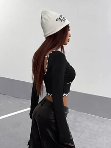 SHEIN HypeZone 女款拼色休閒日常旅行運動長袖T恤 - 彩色 - 查看 2