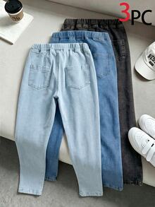SHEIN 3PCS Tween Girls Jeans - Multicolor - View 2