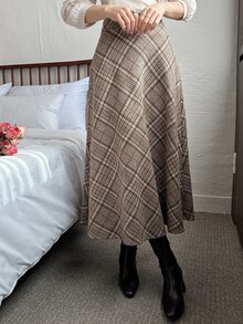 Dazy Tall Women's Plaid Elegant A-Line Long Skirt Fall - Khaki - View 7