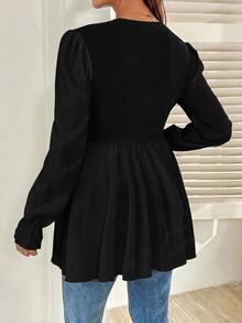 SHEIN 孕婦純色圓領長袖休閒哺乳上衣 秋季 - 黑色 - 查看 2