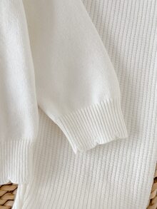 Baby Girls Sweater Co-Ords Fashion Casual Matching Cute Cream White Knit Cardigan Top + Knitted Textured Solid Color Footed Leggings 2pcs Set Autumn - White - View 3