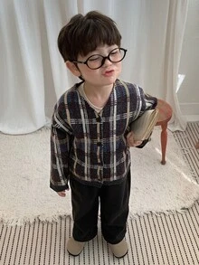 DAZY Infant Boy Plaid Casual Long Sleeve Autumn/Winter Sweater - Brown - View 8