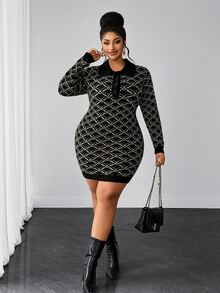 Maweii Women Elegant, Retro,Sexy, Floral Patterns,Mini Knitted Dress,Fitted Cut,Autumn/Winter, Halloween,Christmas,Plus Size Women's Sweater Dress - Multicolor - View 2