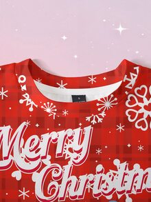 SHEIN X Care Bears Christmas Cute Bear Snowflake Red Plaid All-Over Print Women's Sweatshirt Full Pattern - White - View 5