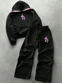 Teen Boy Cross Pattern Hoodie And Pants Casual Daily Outfit - Multicolor - View 6