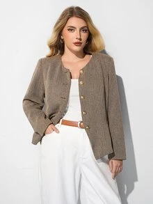 Maija Plus Size Women Solid Color Casual Daily Blazer - Multicolor - View 6